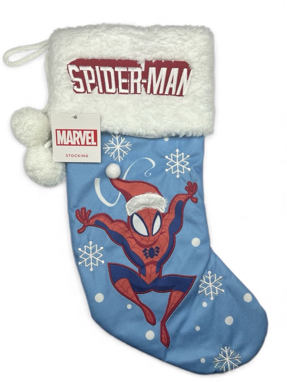 Marvel Spider-Man Christmas Stocking Blue Red Santa Hat Snowflakes
